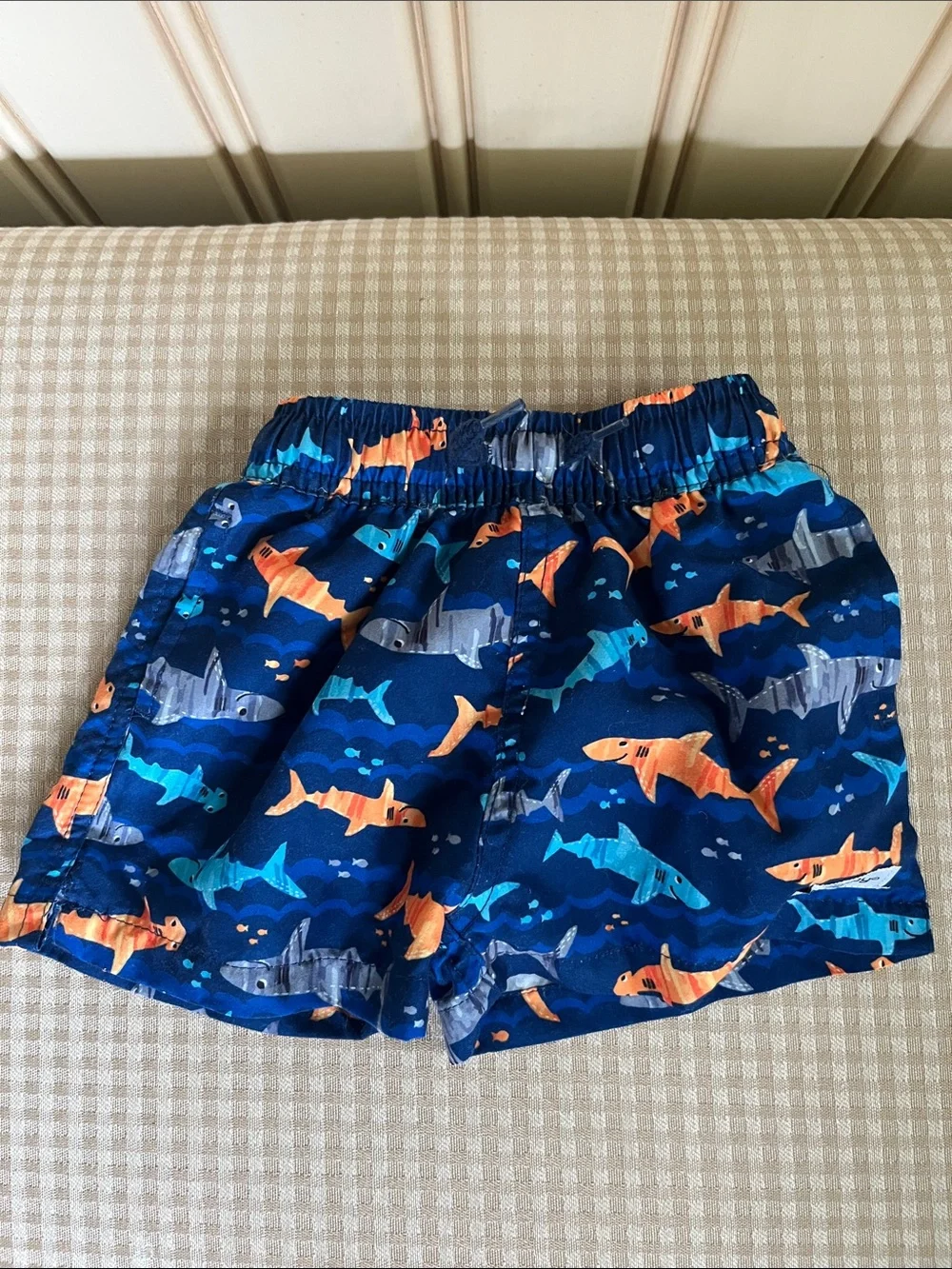 Boys' Navy Shark Print Swim Shorts